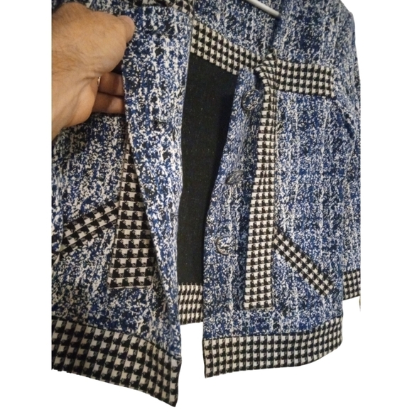 Cabi Tweed Reina 21 Club Blue/White/ Checkered Accented Jacket Blazer Unique XS - Picture 7 of 12